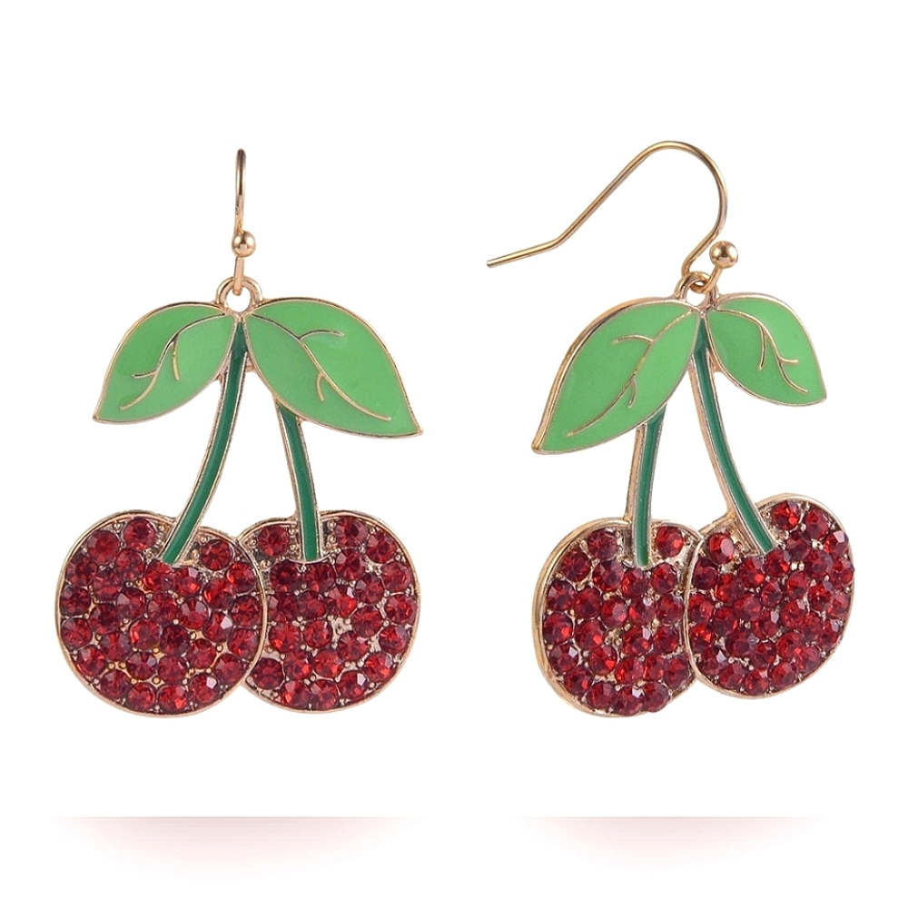 Nwt Isaac Mizrahi Celebrate Together Gold Tone Crystal Cherry Drop Earrings Hook